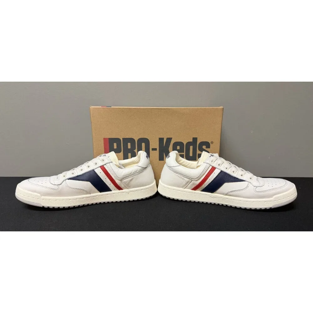 Pro-Keds Skyhawk Men's Size 9.5 (M) White/Blue/Red Low Top Leather Sneakers NWT